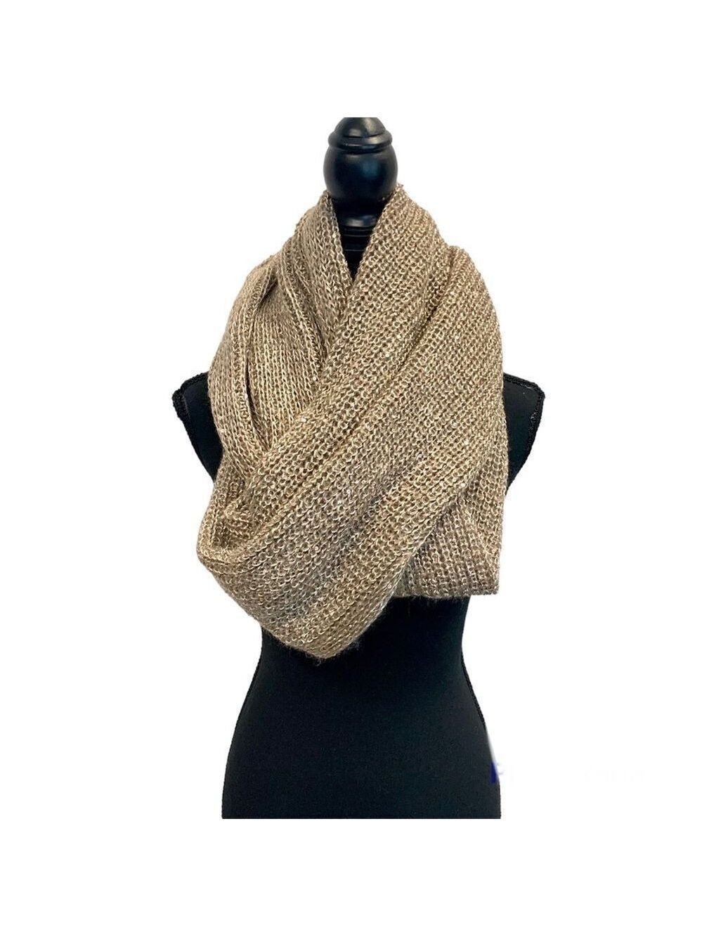 H&m taupe tan brown sequin soft fluffy infinity scarf fall winter
